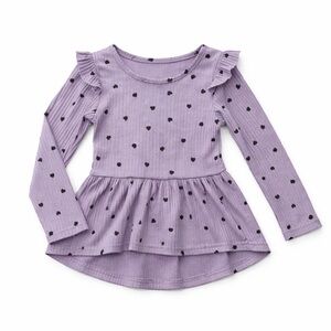 Purple Ribbed Heart Peplum Long Sleeve Top Girls 7/8 (130)